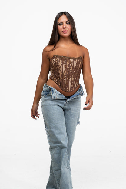 Corsetto ricamato in pizzo